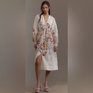 Size XL  ANTHROPOLOGIE Let Me Be Long-Sleeve V-Neck Floral A-Line Midi Dress NWT